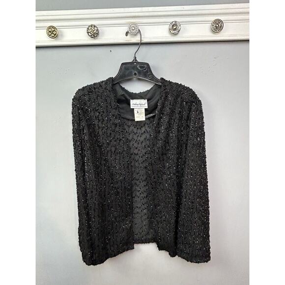 Vintage Anthony Richards Open‎ Front Jacket Womens Size 12 Black Beaded USA - Picture 1 of 7